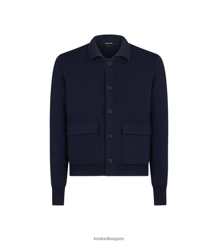 мъже облекло трикотажна риза от мериносова коприна индиго TOM FORD B880D213