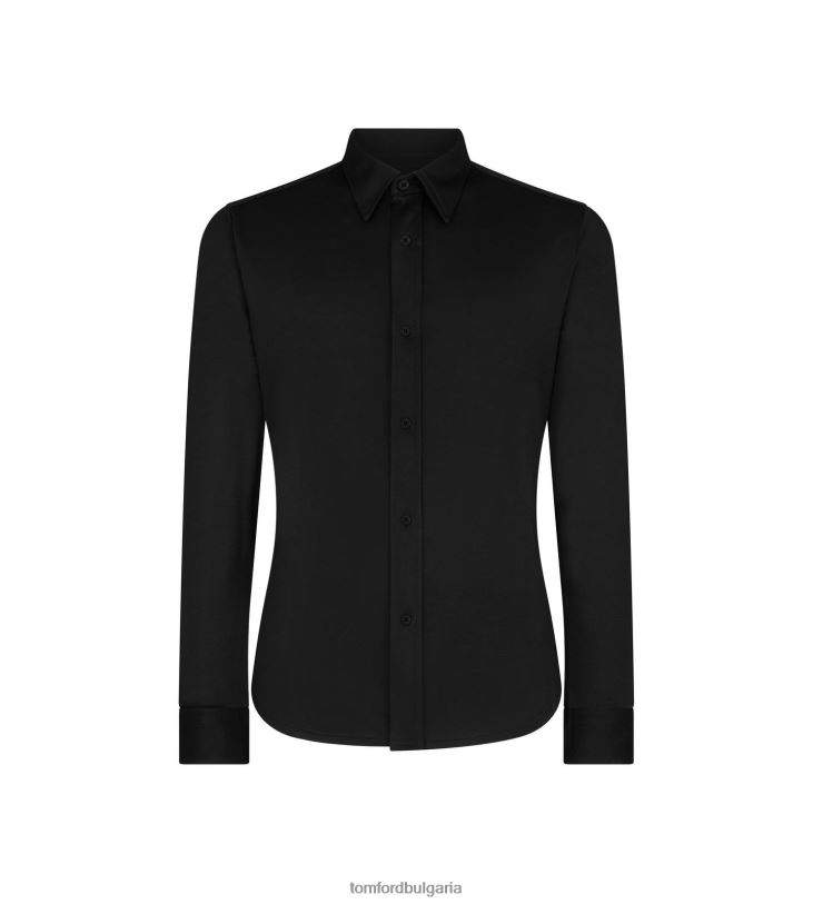 мъже облекло риза от трико с чист копринен блясък черен TOM FORD B880D215