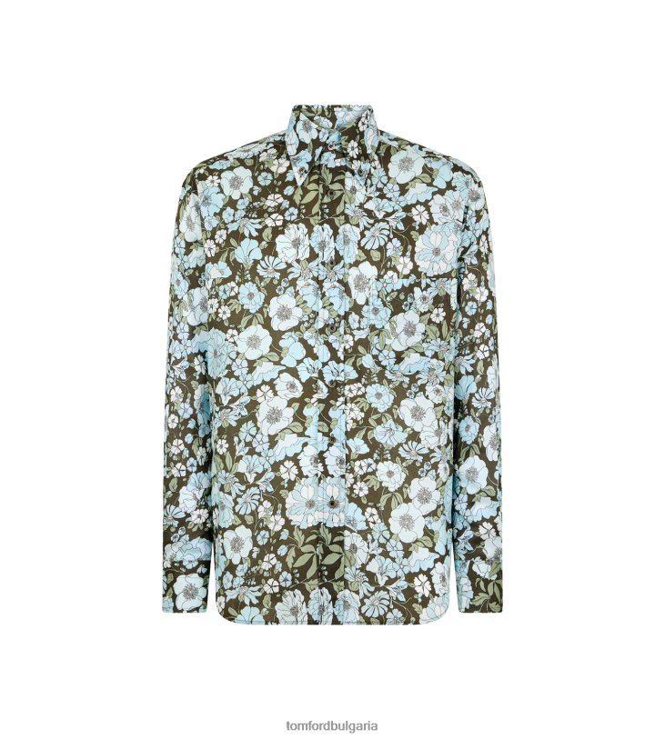мъже облекло деликатна флуидна риза на цветя синьо + зелено TOM FORD B880D217
