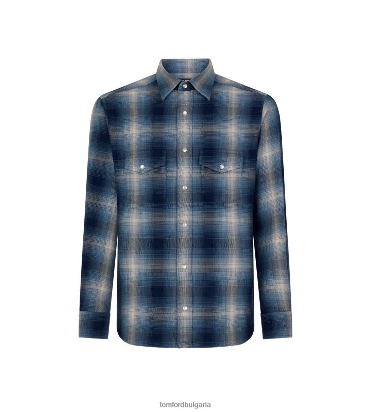 мъже облекло тениска в уестърн голямо каре комбинирано синьо TOM FORD B880D218