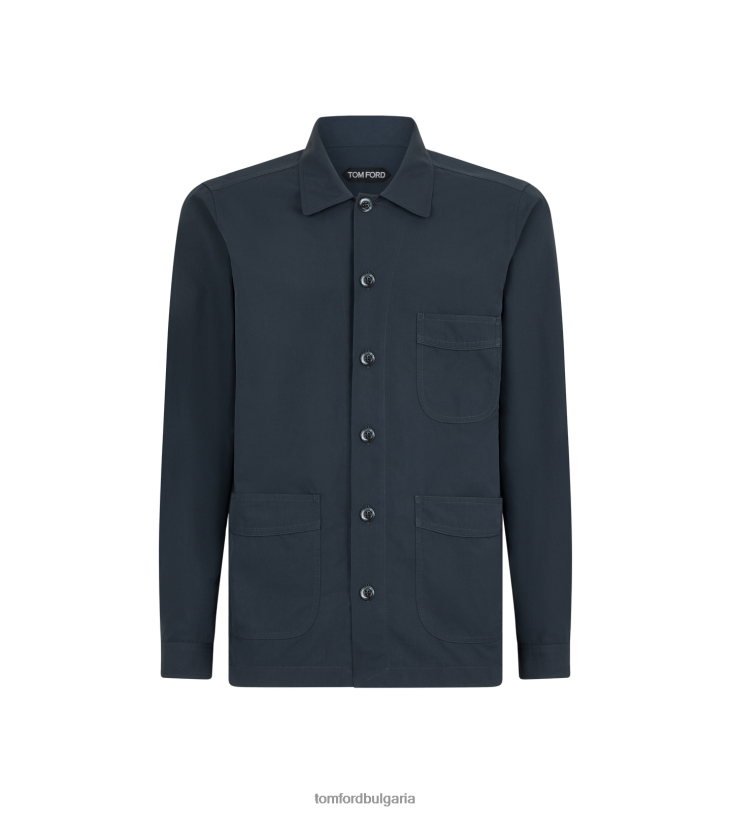 мъже облекло полирана памучна копринена пижама мастилено синьо TOM FORD B880D220