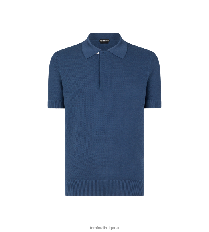 мъже облекло копринено поло с памучна текстура адмиралско синьо TOM FORD B880D225