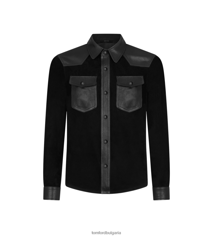 мъже облекло контрастна уестърн риза от мек велур черен TOM FORD B880D230