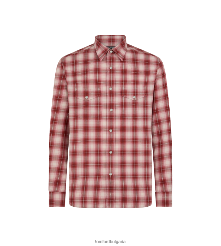 мъже облекло degrade overcheck western риза комбо червено бяло TOM FORD B880D188