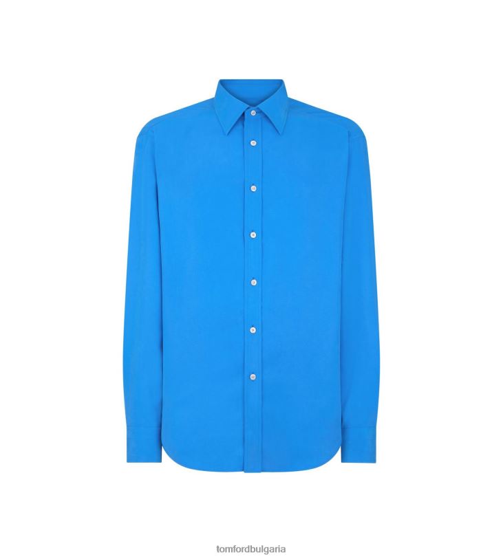 мъже облекло копринена прилепнала риза habotai кралско синьо TOM FORD B880D227
