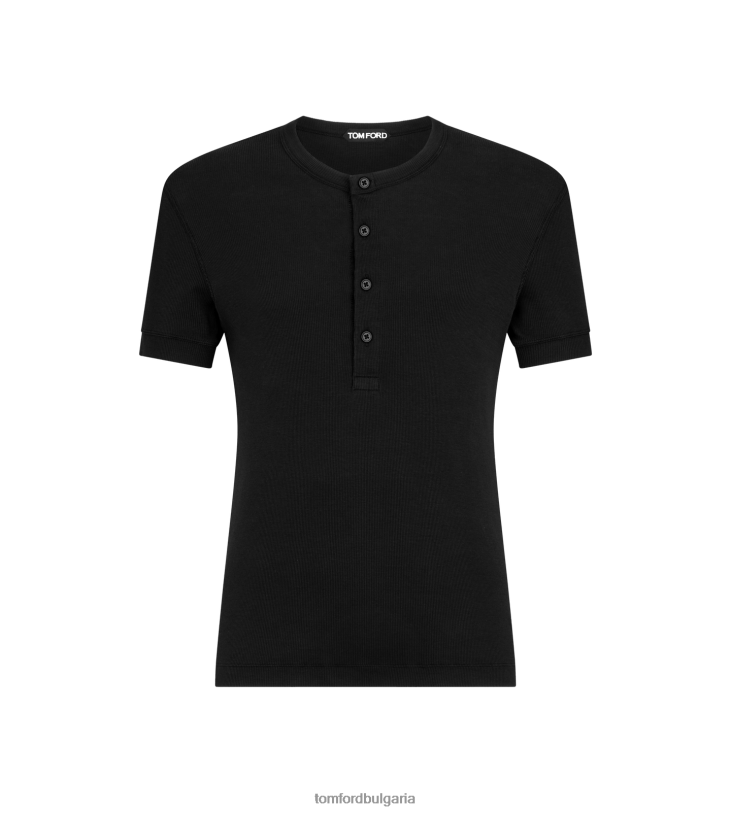 мъже облекло лиоцел памук ребро henley черен TOM FORD B880D170