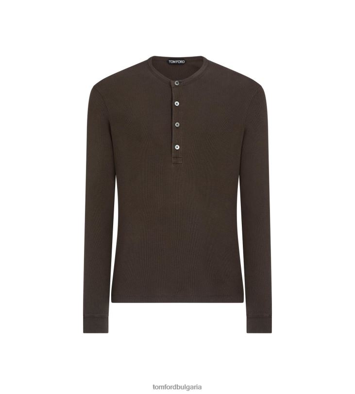 мъже облекло лиоцел памук ребро henley дълбока маслина TOM FORD B880D229