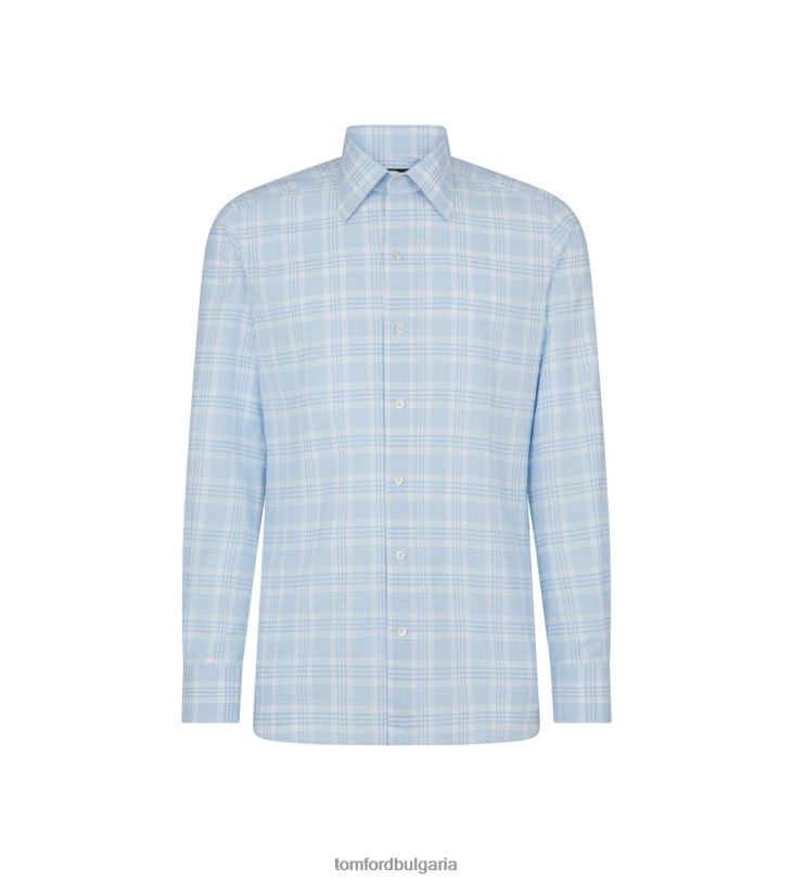 мъже облекло прилепнала риза oxford tattersall комбо небесно синьо TOM FORD B880D182