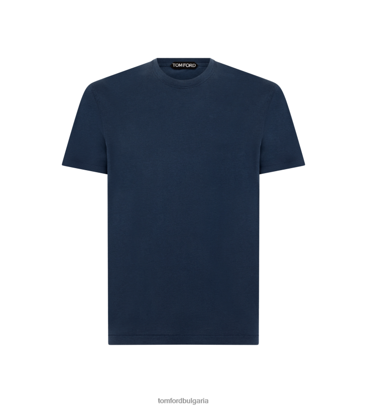 мъже облекло памучна тениска от лиоцел тъмно синьо TOM FORD B880D277