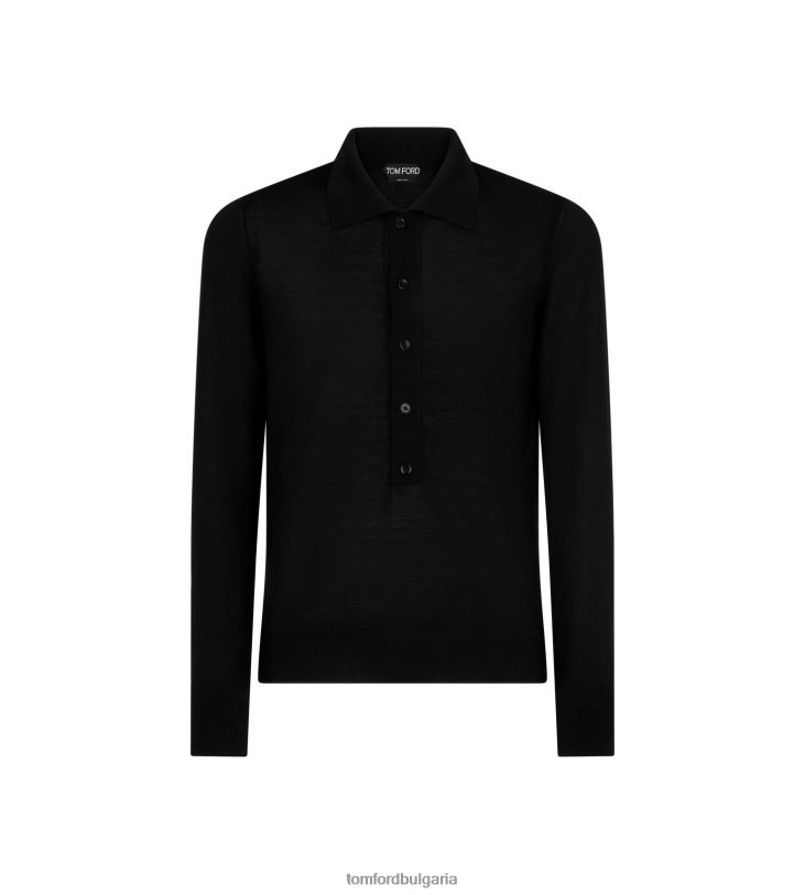 мъже облекло поло от мериносова коприна черен TOM FORD B880D282