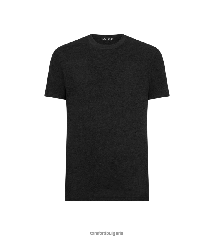мъже облекло памучна смес меланж тениска с деколте черен TOM FORD B880D292