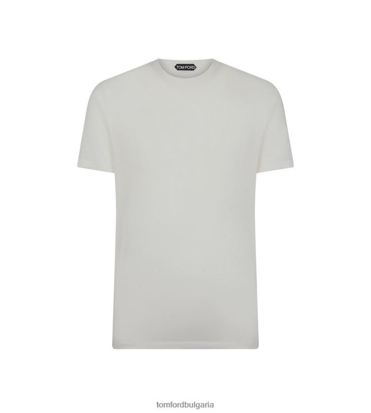 мъже облекло памучна смес меланж тениска с деколте бяло TOM FORD B880D294