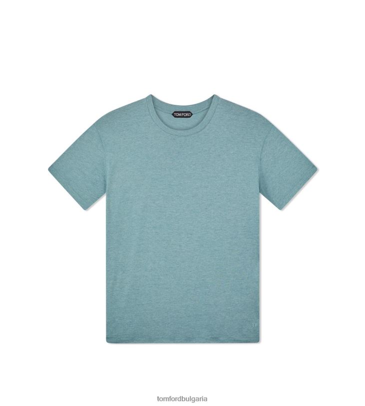 мъже облекло памучна смес меланж тениска с деколте син TOM FORD B880D295