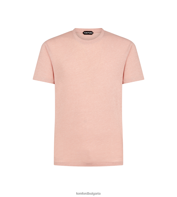мъже облекло памучна смес меланж тениска с деколте розово TOM FORD B880D297