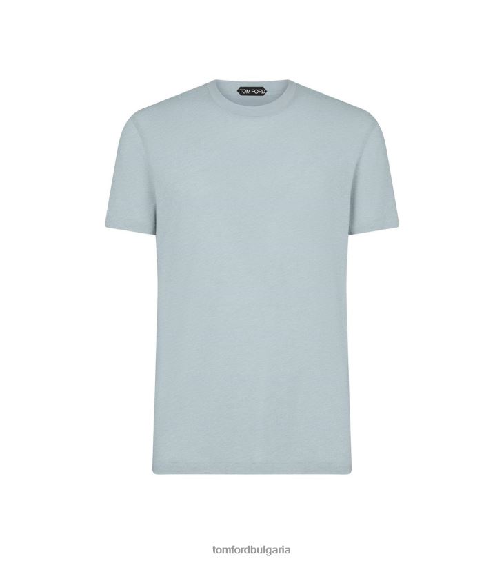 мъже облекло памучна смес меланж тениска с деколте светло синьо TOM FORD B880D298