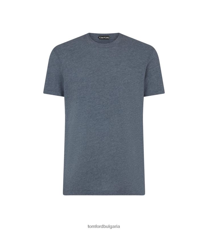 мъже облекло памучна смес меланж тениска с деколте тъмно синьо TOM FORD B880D299