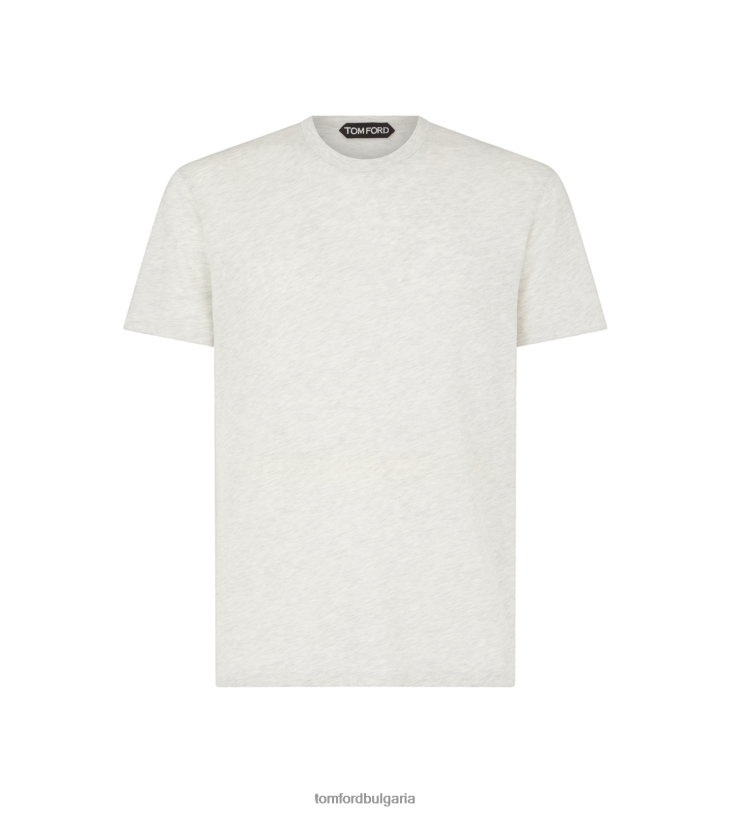 мъже облекло памучна смес меланж тениска с деколте бледо сиво TOM FORD B880D300