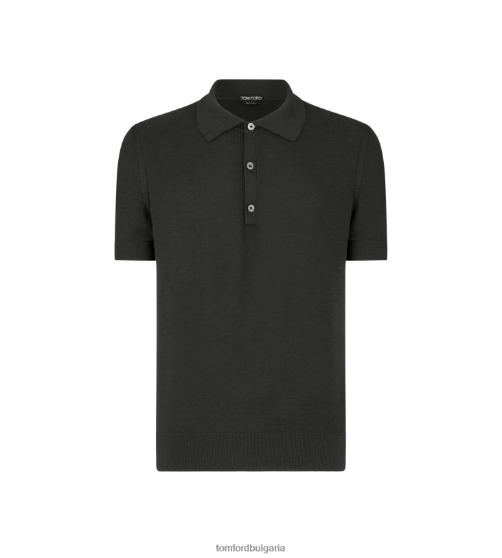 мъже облекло копринено памучно поло с пчелна пита графит TOM FORD B880D322