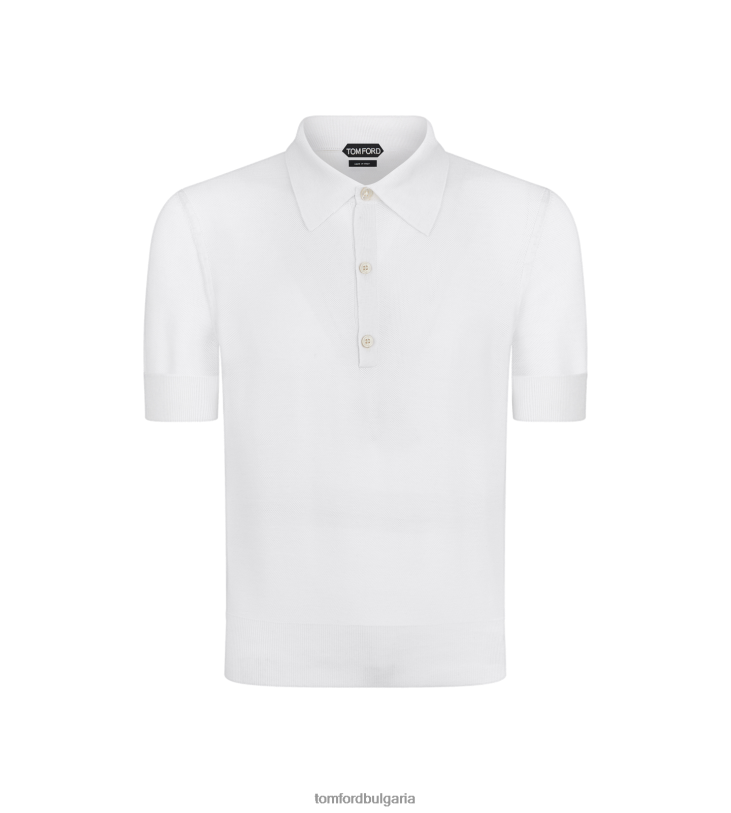 мъже облекло копринено памучно поло с пчелна пита бяло TOM FORD B880D323
