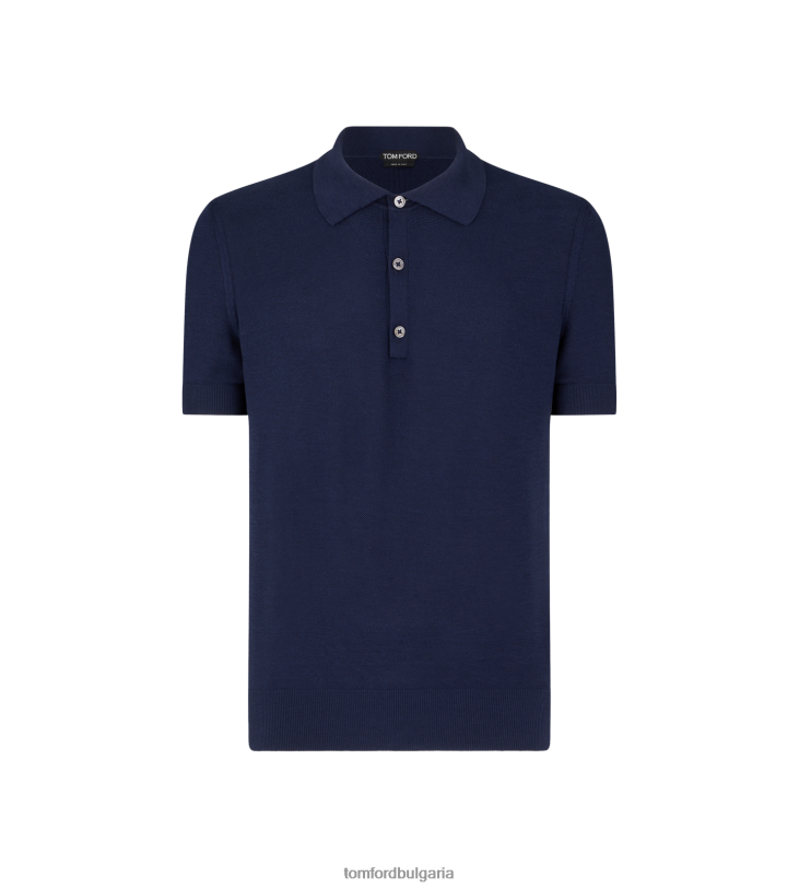 мъже облекло копринено памучно поло с пчелна пита мастилено синьо TOM FORD B880D324