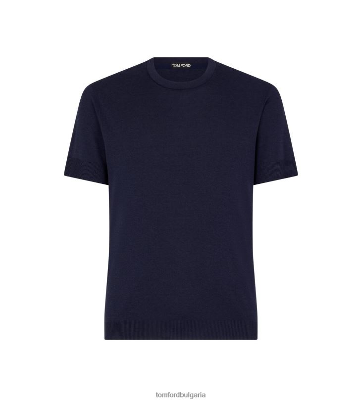 мъже облекло поставено ребрено кръгло деколте военноморски флот TOM FORD B880D344