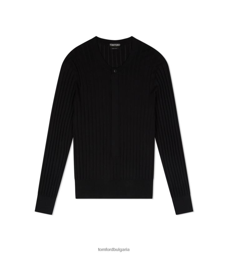 мъже облекло копринена смес Хенли черен TOM FORD B880D345