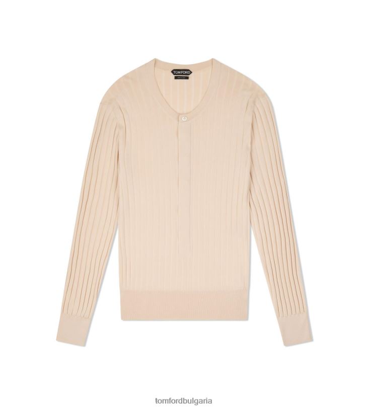 мъже облекло копринена смес Хенли слонова кост TOM FORD B880D346