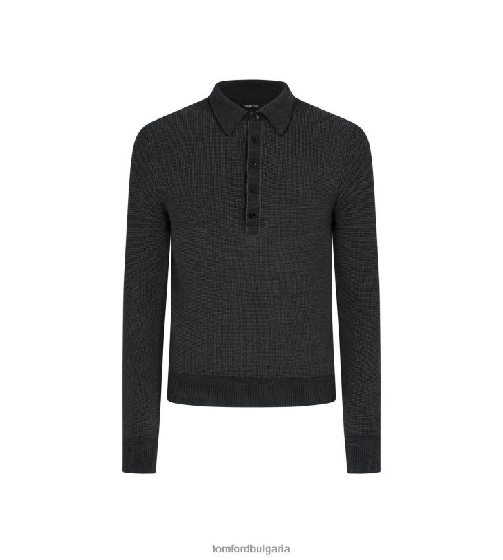мъже облекло Двуцветно поло от вискоза от мериносова коприна дървени въглища TOM FORD B880D354