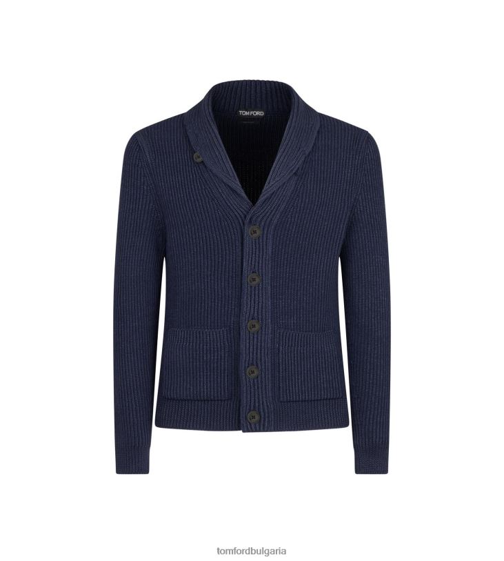 мъже облекло копринена мериносова жилетка с яка среднощно синьо TOM FORD B880D355