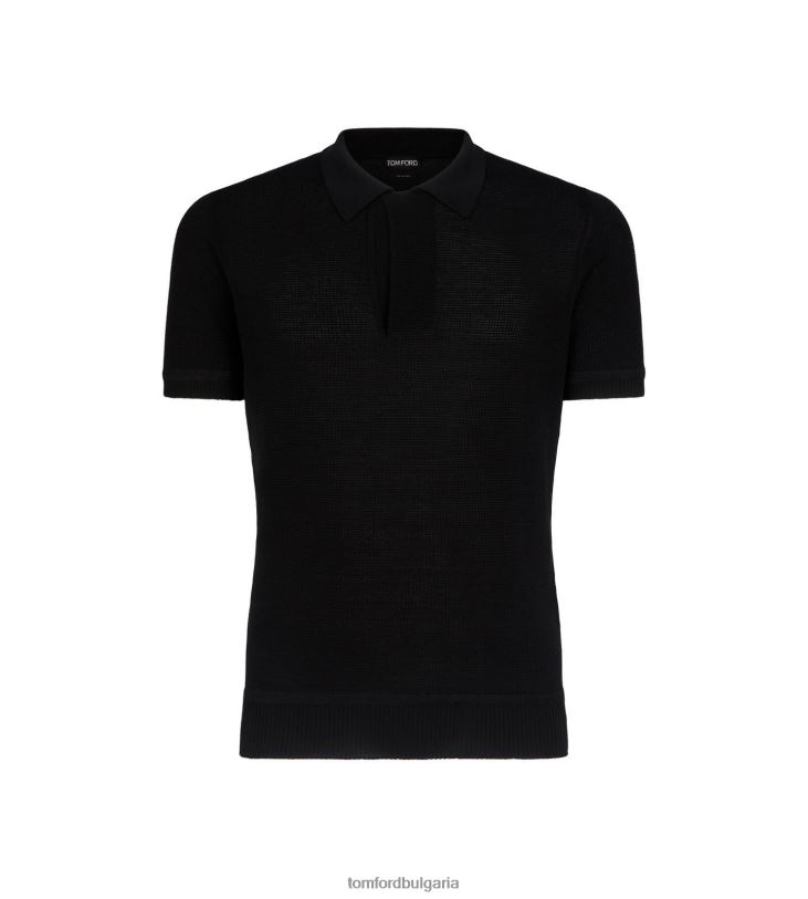 мъже облекло пикет поло с микро текстура черен TOM FORD B880D360