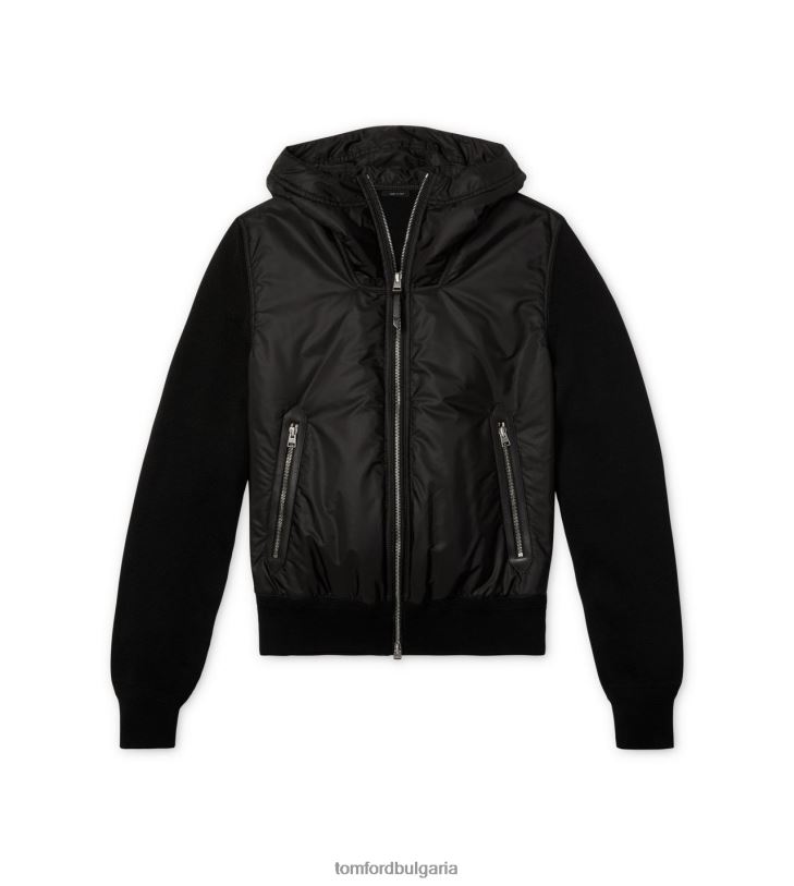 мъже облекло найлонова предна мериносова качулка с цип черен TOM FORD B880D361