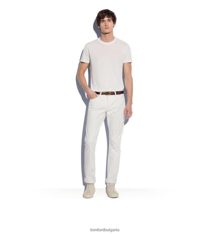 мъже облекло тениска с кръгла яка от памучна смес бяло TOM FORD B880D367