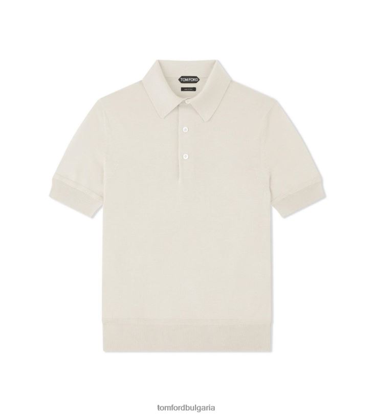 мъже облекло копринено поло от кашмир с фин размер слонова кост TOM FORD B880D368