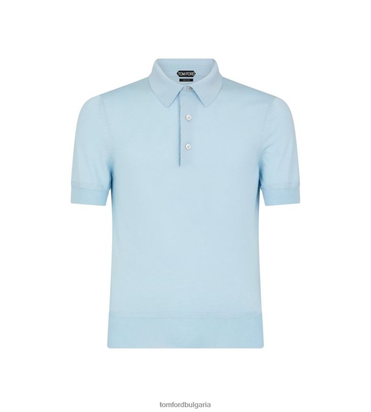 мъже облекло копринено поло от кашмир с фин размер небесно синьо TOM FORD B880D371