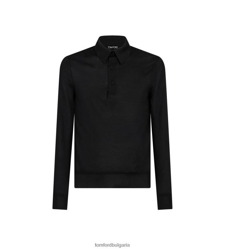 мъже облекло копринено поло от кашмир с фин размер черен TOM FORD B880D372