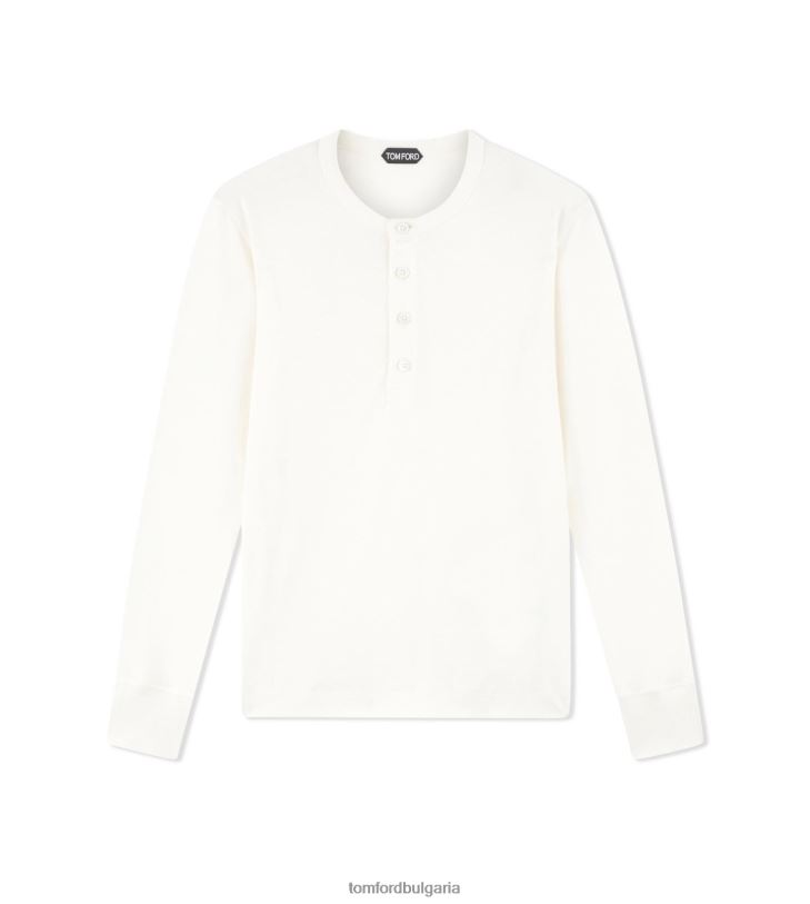 мъже облекло копринен памук хенли бяло TOM FORD B880D377