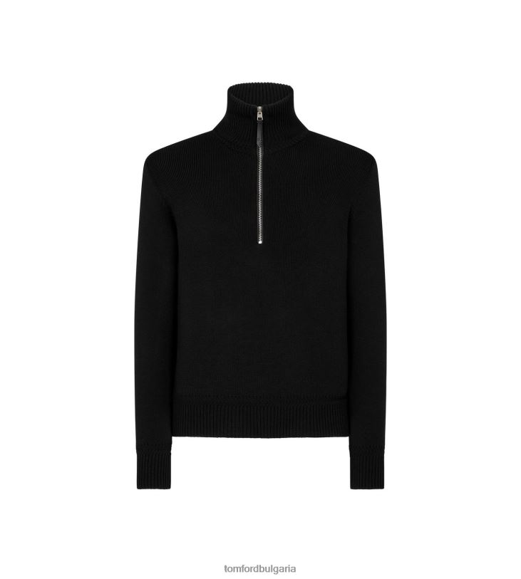 мъже облекло фуния с половин цип от мериносова коприна черен TOM FORD B880D379