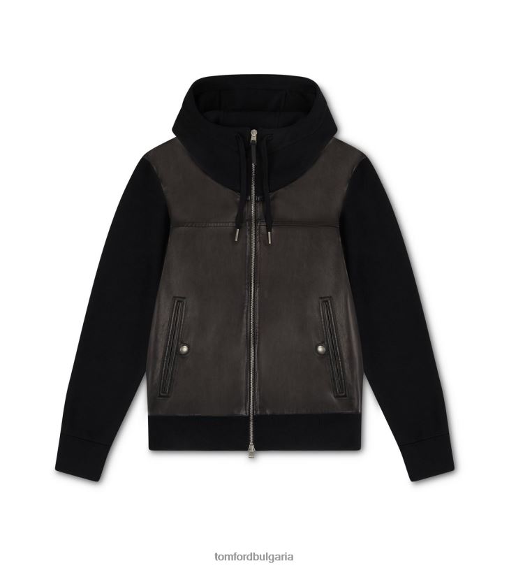 мъже облекло кожено мериносово плетено яке отпред черен TOM FORD B880D392