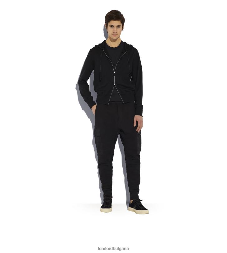 мъже облекло качулка с цип от смес от кашмир черен TOM FORD B880D393