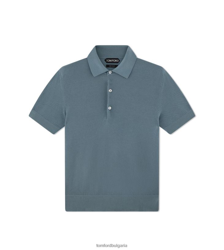 мъже облекло копринено памучно пике поло светло синьо TOM FORD B880D395