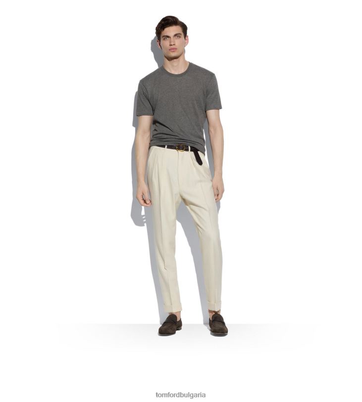 мъже облекло памучна смес меланж тениска с деколте greige TOM FORD B880D293