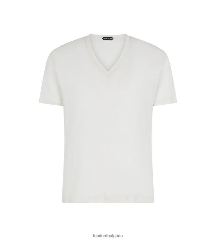 мъже облекло копринено прозрачно v-образно деколте екрю TOM FORD B880D312