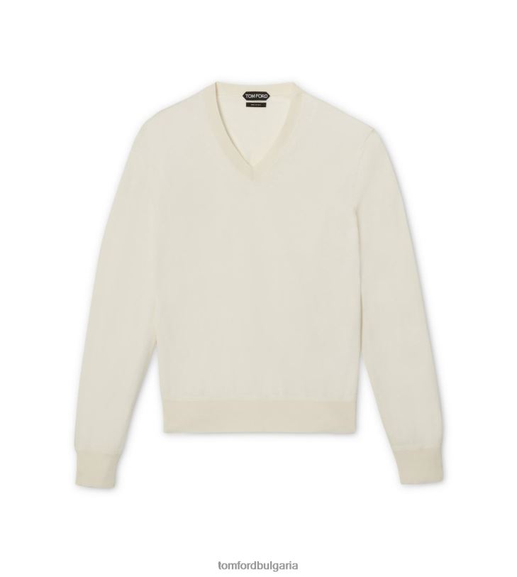 мъже облекло кашмирена копринена плетка с v-образно деколте масло TOM FORD B880D391