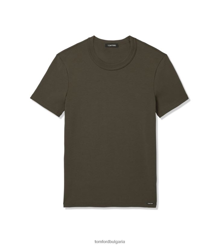 мъже облекло памучна тениска с кръгла яка военно зелено TOM FORD B880D536