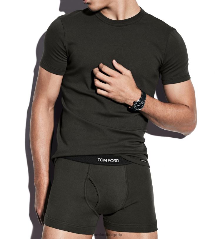 мъже облекло памучна тениска с кръгла яка военно зелено TOM FORD B880D536