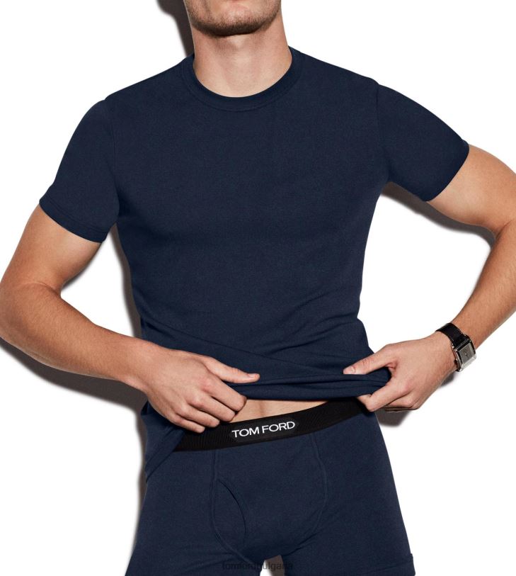 мъже облекло памучна тениска с кръгла яка военноморски флот TOM FORD B880D537