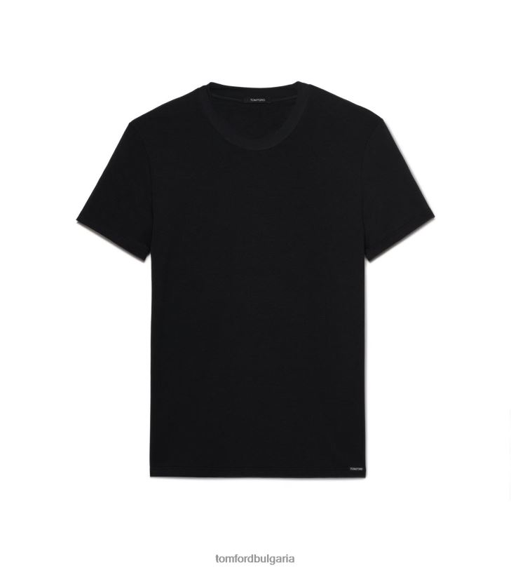 мъже облекло памучна модална тениска с деколте черен TOM FORD B880D541