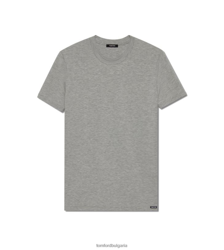 мъже облекло памучна модална тениска с деколте сиво TOM FORD B880D542