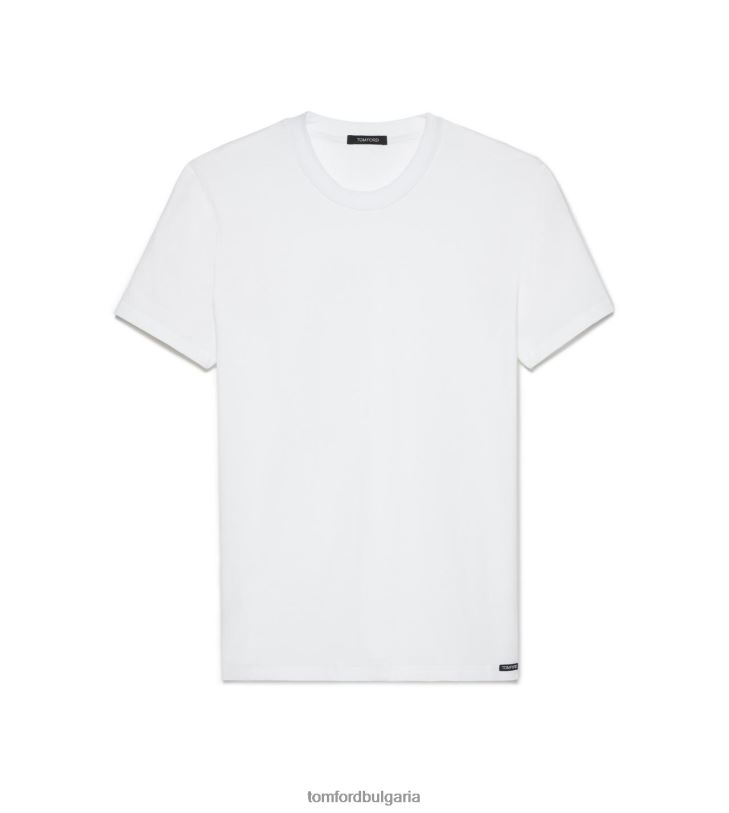 мъже облекло памучна модална тениска с деколте бяло TOM FORD B880D543