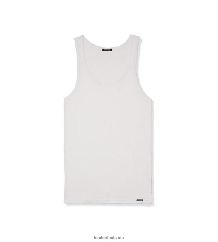 мъже облекло памучен резервоар с модално ребро бяло TOM FORD B880D546